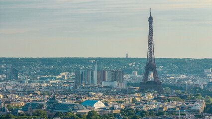 Panorama of Paris aerial timelapse, France. Top view from Montmartre viewpoint.