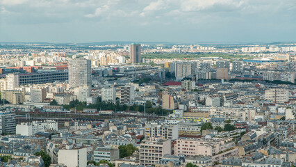 Fototapeta na wymiar Panorama of Paris aerial timelapse, France. Top view from Montmartre viewpoint.