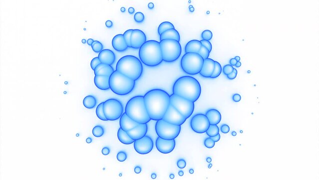 Spinning transparent spheres of small bubbles on a white background. Design. Convex colorful balls.