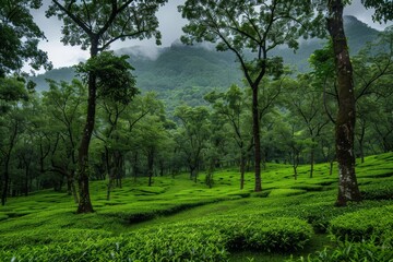 Obraz premium Lush Green Plantation. A scenic view of a flourishing green plantation.