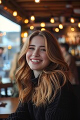 Obraz premium Woman Smiling at Table