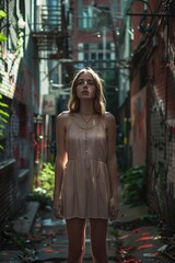 Naklejka premium Woman With Long Hair Standing in Hallway