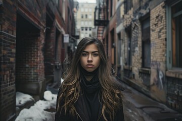 Fototapeta premium Woman With Long Hair Standing in Hallway