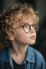 Fototapeta na wymiar Young Boy Wearing Glasses Looking Into Distance