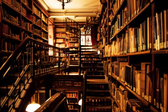 Aesthetic Library. A beautifully designed and serene library space, featuring cozy seating areas and rows of books.