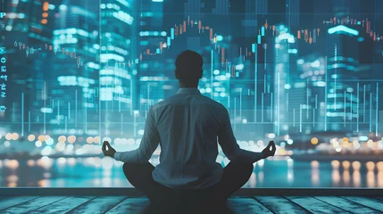 Muurstickers Connection between mental clarity gained from meditation and strategic investment decision-making, focus mindset on investment and business © Slowlifetrader
