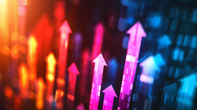 Arrows pointing upward representing increasing returns on investment, gain profit and return from investment in stock, currency, bond, fund back ground and wallpaper