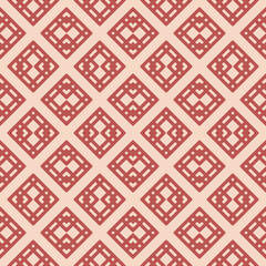 Abstract geometric seamless pattern. Elegant retro vintage style vector background. Simple ornament with rhombuses, diamond shapes. Red and beige graphic texture. Repeat geo design for decor, fabric