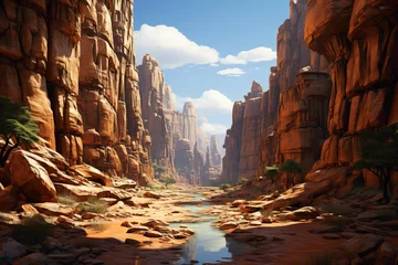 Foto op Canvas A spectacular road snaking through a canyon, with towering rock formations on either side, creating a dramatic and awe-inspiring natural landscape. © Haider