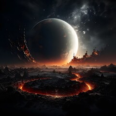 3D rendering featuring a dark Earth partially eclipsed by shadows in space - obrazy, fototapety, plakaty