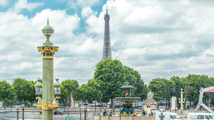 Fontaines de la Concorde on Place de la Concorde timelapse in Paris, France.