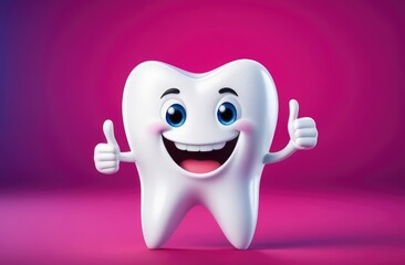 funny cartoon character of healthy tooth making thumbs up gesture. pediatric dentistry, stomatology