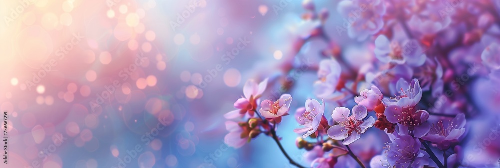 Canvas Prints Spring's Delicate Dance: Pastel Blossoms Adorning Branches for Serene Nature Backgrounds