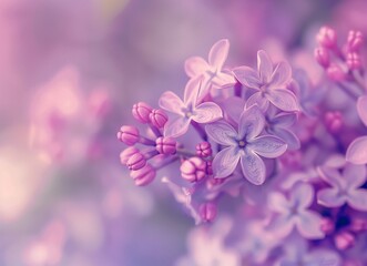 Naklejka na ściany i meble Dreamy Lilac Blossoms: Close-Up of Delicate Flowers for Springtime Backgrounds