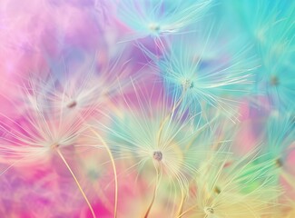 Abstract Elegance: Colorful Dandelion Seeds in Soft Focus for Artistic Background Use