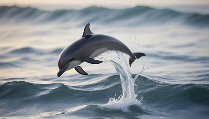 "A water droplet resembles a playful dolphin leaping joyfully above the waves."