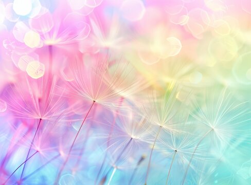 Abstract Elegance: Colorful Dandelion Seeds in Soft Focus for Artistic Background Use