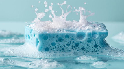 Blue sponge for washing dishes - obrazy, fototapety, plakaty