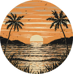 Retro sunset ocean side stylish t-shirt and apparel trendy design with palm trees silhouette, typography, print, vector illustration, t shirt