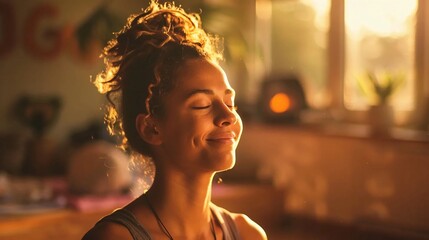 A woman practicing peace of mind and meditation