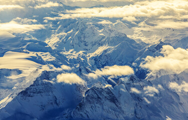 Aerial view of the Alps in winter