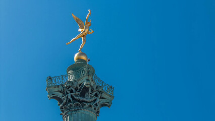 The column and statue at the Place de la Bastille timelapse in Paris.