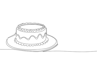 Cake one line continuous. Line art cake isolated on transparent background. Hand drawn vector art.