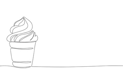 Ice cream one line continuous. Line art Ice cream in glass isolated on transparent background. Hand drawn vector art.