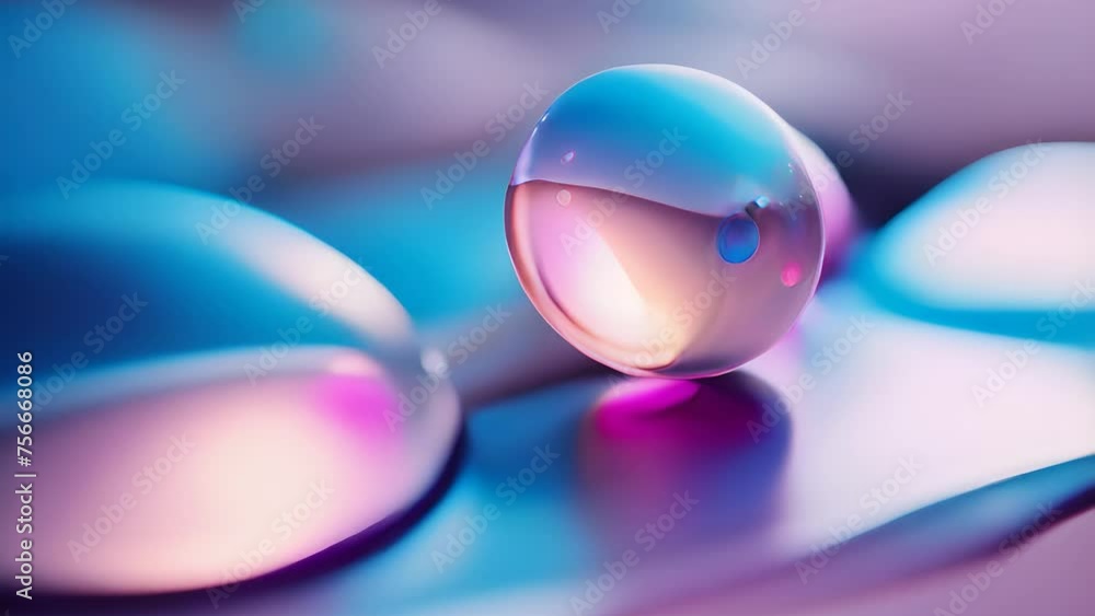 Poster Pink holographic bubbles floating on the soft colorful abstract background in beautiful vivid tones