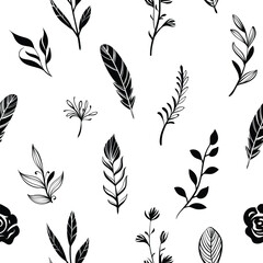 Seamless pattern with spring twigs, flowers and color spots

