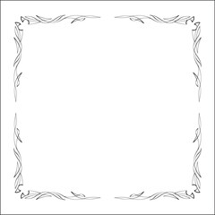 Elegant black and white ornamental frame, decorative border, corners for greeting cards, banners, business cards, invitations, menus. Isolated vector illustration.	