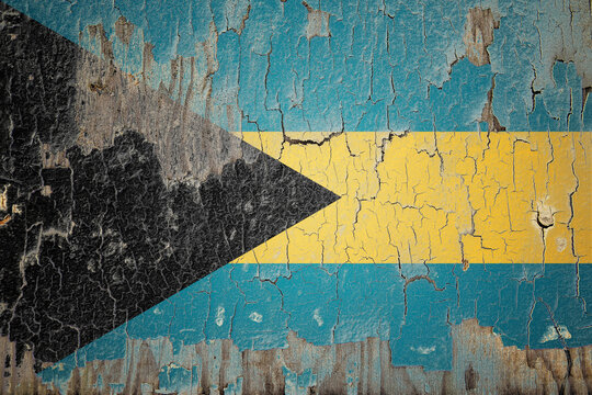 Bahamas flag painted on the cracked wall