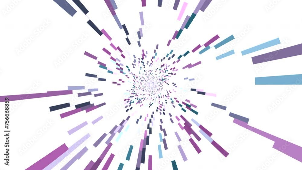 Poster animated background of colorful segments creating effect of long tunnel. design. blinking bright str