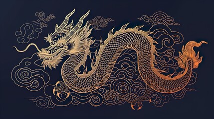 golden dragon on black background