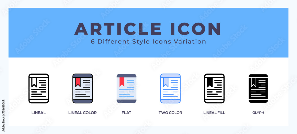 Poster article icon set with different styles. icons designed in filled. outline. flat. glyph and line colo