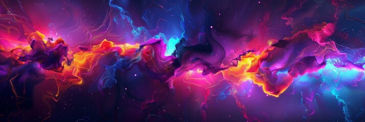 Colorful abstract cosmic energy flow - Vibrant abstract illustration depicting dynamic, colorful flow, resembling cosmic energy or a nebula - obrazy, fototapety, plakaty