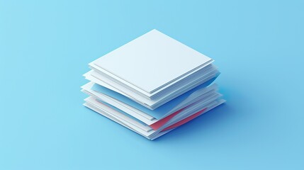 Stacked sheets of paper on blue background, top view