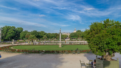 Fototapeta na wymiar The beautiful view of the Luxembourg Gardens timelapse hyperlapse in Paris, France