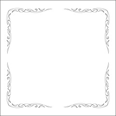 Elegant black and white ornamental frame, decorative border, corners for greeting cards, banners, business cards, invitations, menus. Isolated vector illustration.	