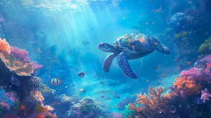 Fotobehang turtle swimming in the sea © Damerfie