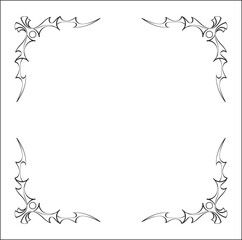 Elegant black and white ornamental frame, decorative border, corners for greeting cards, banners, business cards, invitations, menus. Isolated vector illustration.	