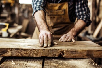 Carpenter Handcrafting A Wooden Table In His Workshop