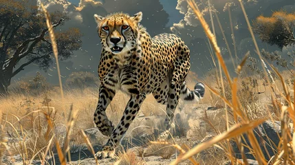 Foto op Aluminium Cheetah running in the dry yellow grasslands of the African savanna © KAYU