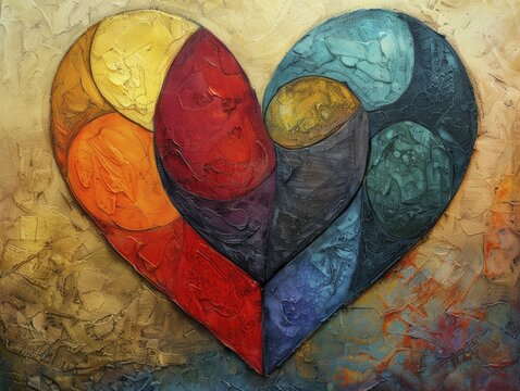A depiction of a heart, with different sections colored to represent various aspects of identity, symbolizing the intersectional nature of love and compassion, set against a clear