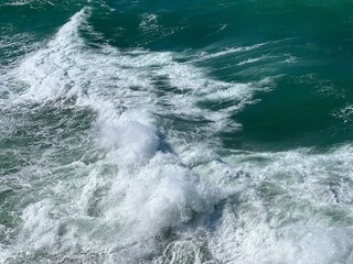 Powerful storm waves in the sea.