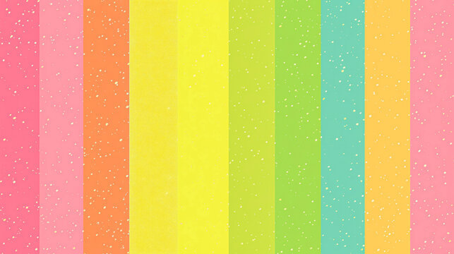 colorful background with vertical stripes in pink, orange, yellow, green, cyan, and magenta, all sprinkled with white dots, resembling candy.