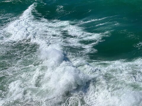 Powerful storm waves in the sea.
