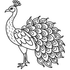 Hand  drawn Peacock  for  anti  stress  coloring  page