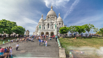 Tourists near the Basilica of the Sacra-Coeur church timelapse hyperlapse.