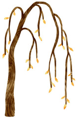 Autumn Tree with Yellow leaves watercolor illustration for Decorative Element